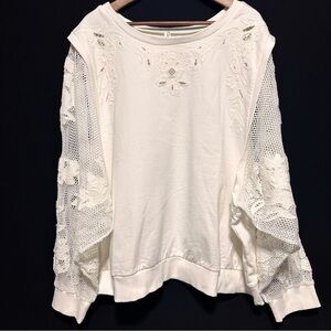 ANTHROPOLOGIE | Cottagecore Lace Balloon Sleeve Romantic Prairie Boho Sweatshirt